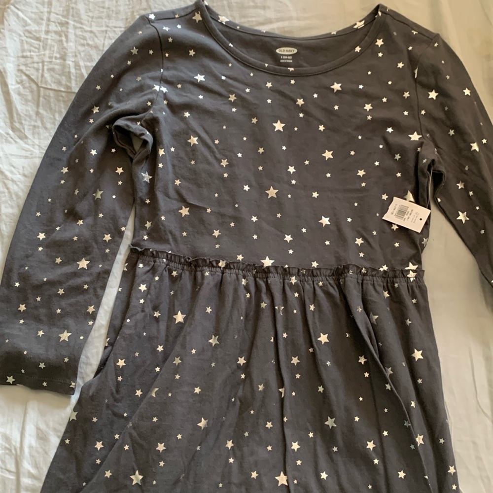 Girls old navy star dress gray with silver stars brand new with tag size 10-12(L